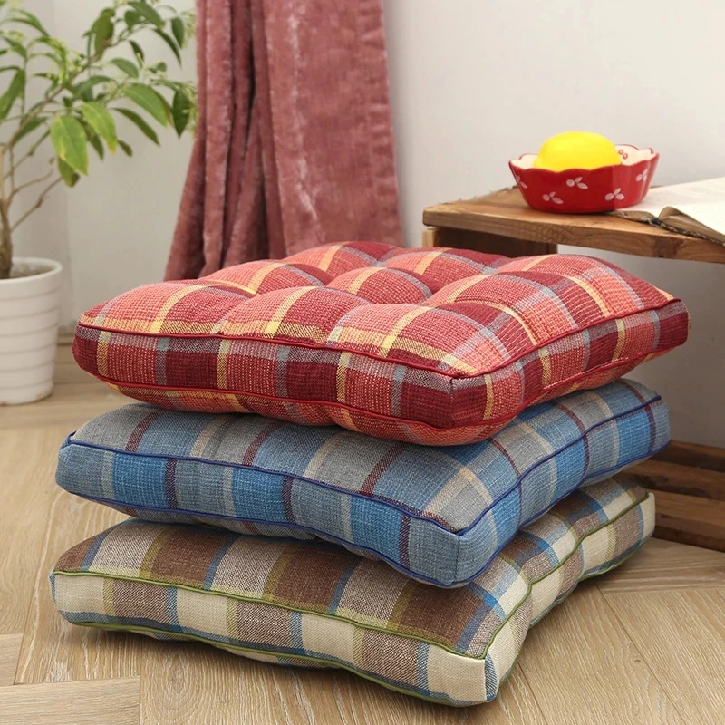 Клетчатый стул подушка для дивана нескользящая поддержка мягкая льняная в