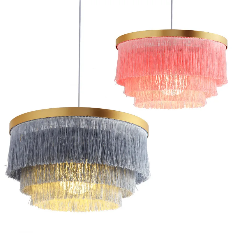 

Style Nordic modern living room bedroom light simple personality color round tassel warm villa restaurant Chandelier