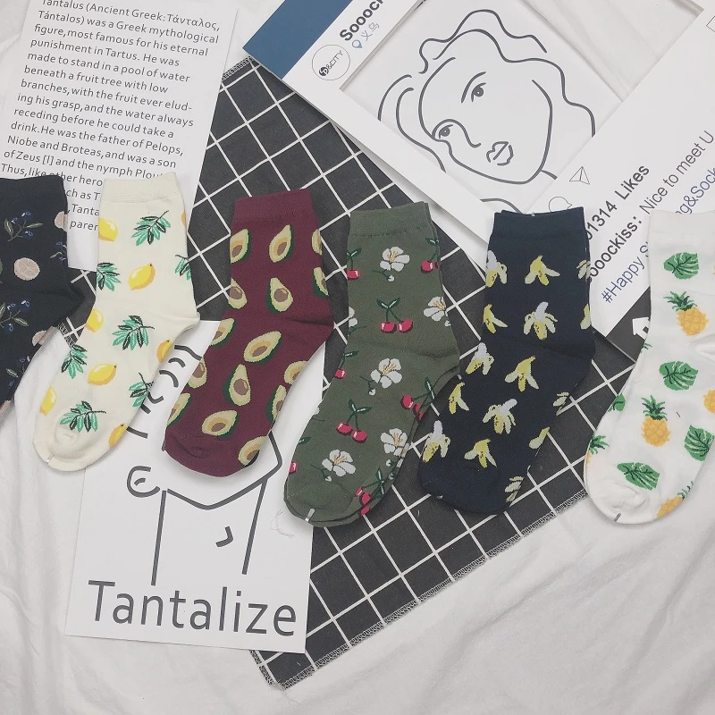 Женские носки в стиле Харадзюку С Рисунком фруктов из мультфильмов Повседневные