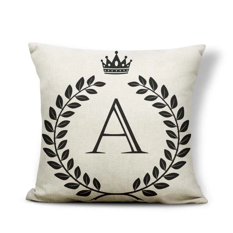 Hot Classical Olive Crown English Alphabet Cushion Cover Linen/Polyester White Print Throw Pillow for Sofa Car Couch Home | Дом и сад