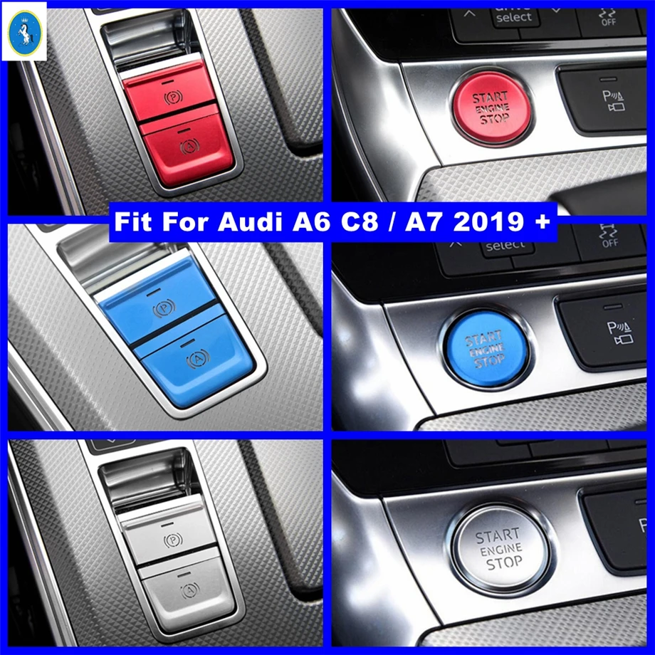 

Red / Blue / Silver Gear Shift Box Start Stop Engine Push Button Decor Cover Trim For Audi A6 C8 / A7 2019 - 2022 Accessories