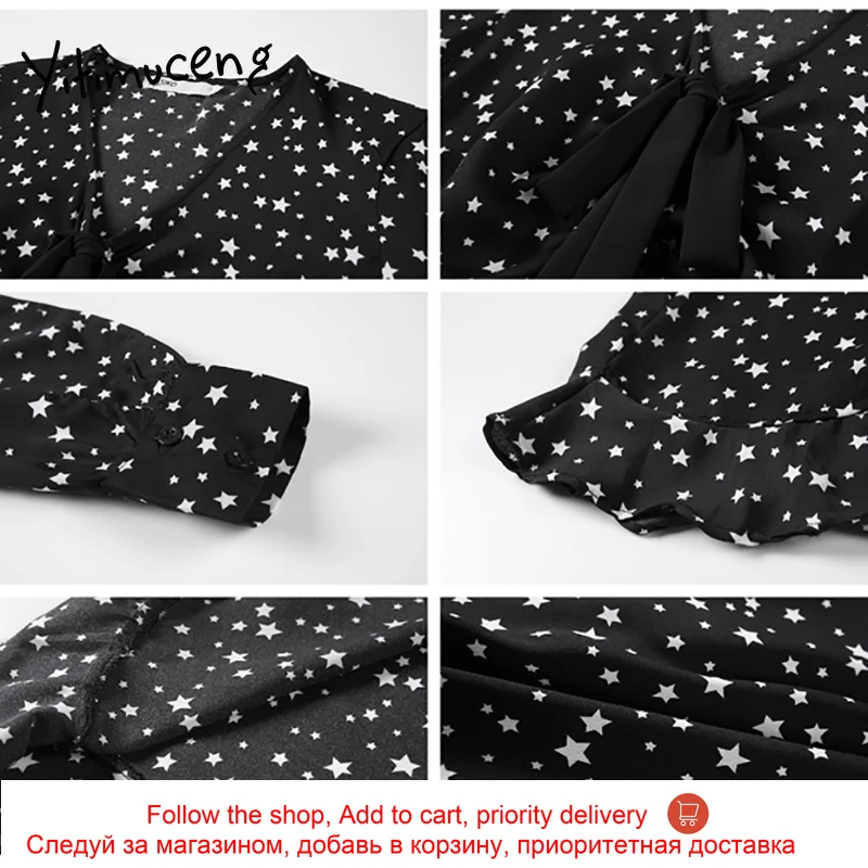 

Yitimuceng Vintage Dot Folds Mini Dresses Women V-Neck Long Sleeve A-Line Clothing 2021 Summer French Fashion New Chiffon Dress