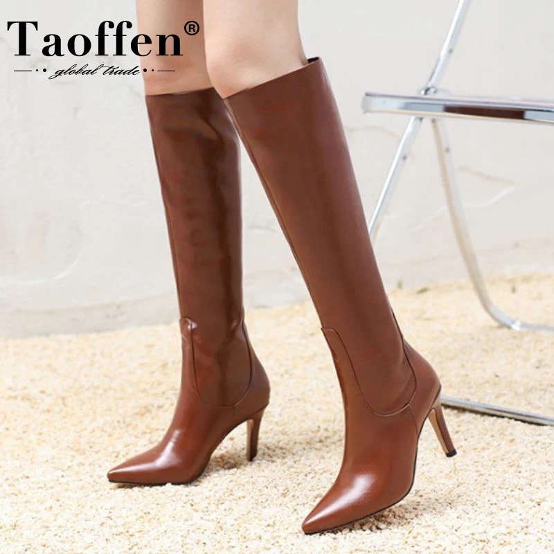 

Taoffen Size 34-43 Women High Heel Boots Thin Heel Woman'S Shoes For Winter Fashion Sexy Knee High Boots Party Footwear