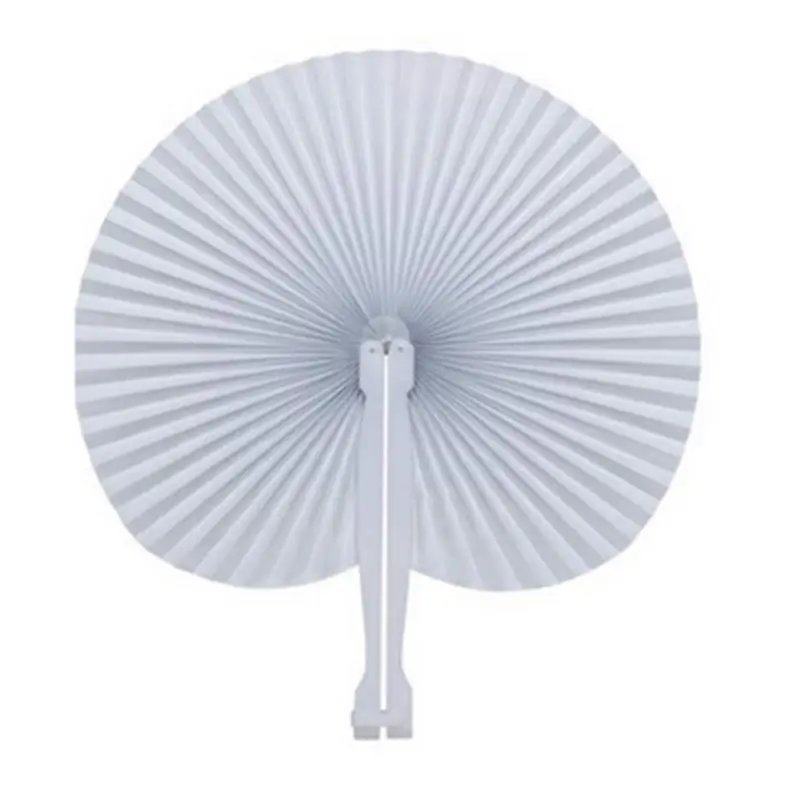 Buy 1Pcs Creative Chinese White Paper fanRound heart-shaped folding fan plastic handle hand fans for wedding birthday party