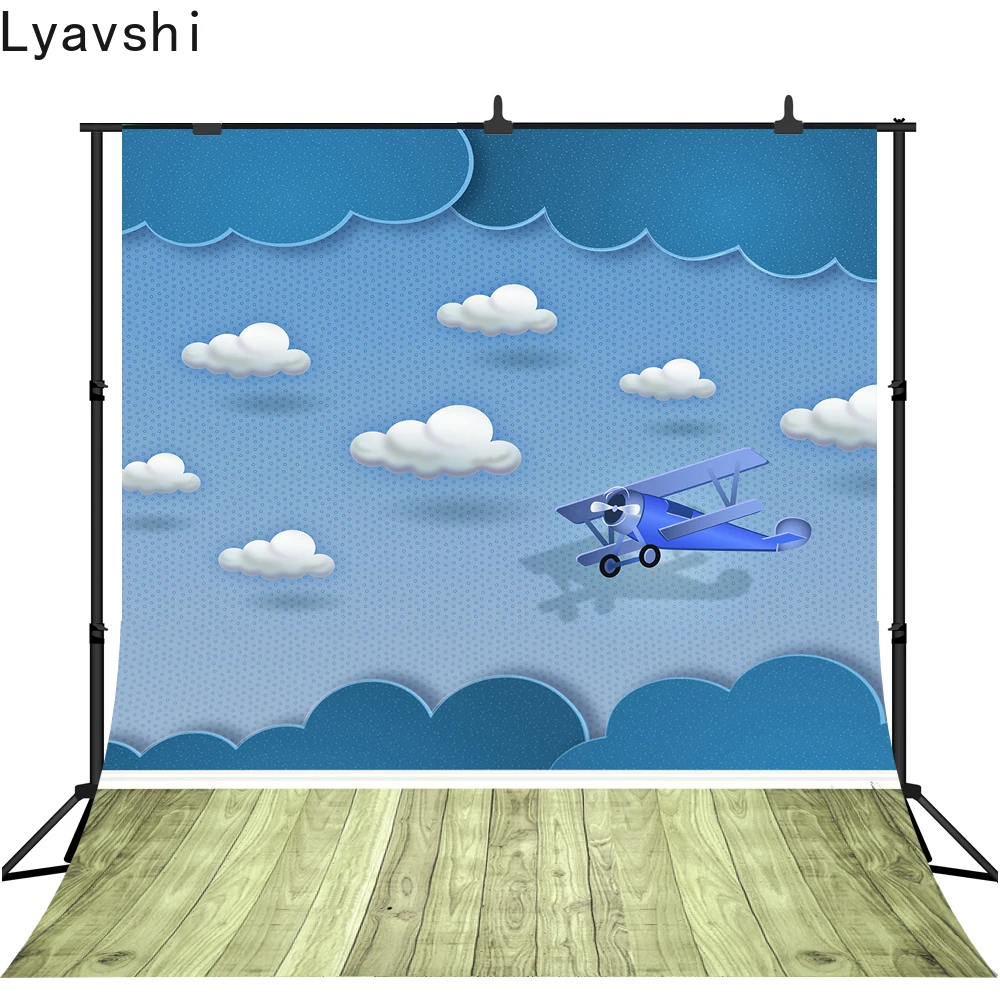 

Lyavshi мультфильм небесно-голубого и белого цветов задний фон с изображением деревянного пола для мальчиков, детский наряд для дня рождения б...