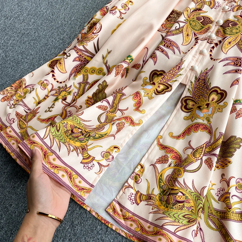 

Croysier Long Boho Dresses For Women 2021 Party Elegant V Neck Long Sleeve Button Vintage Print Bohemian Maxi Dress With Belt