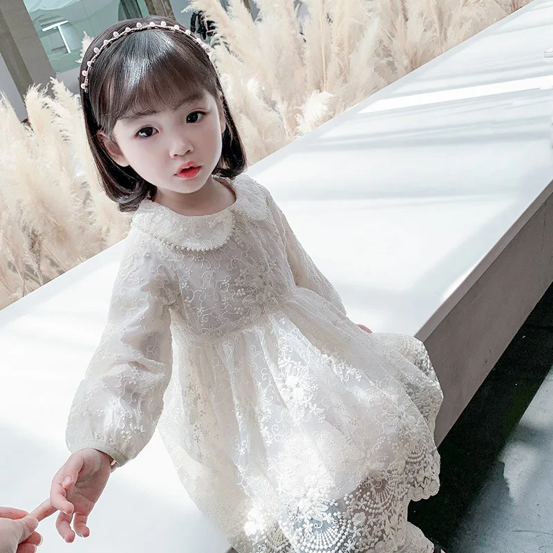 Детское кружевное платье в стиле Бохо с круглым воротником и длинным рукавом |