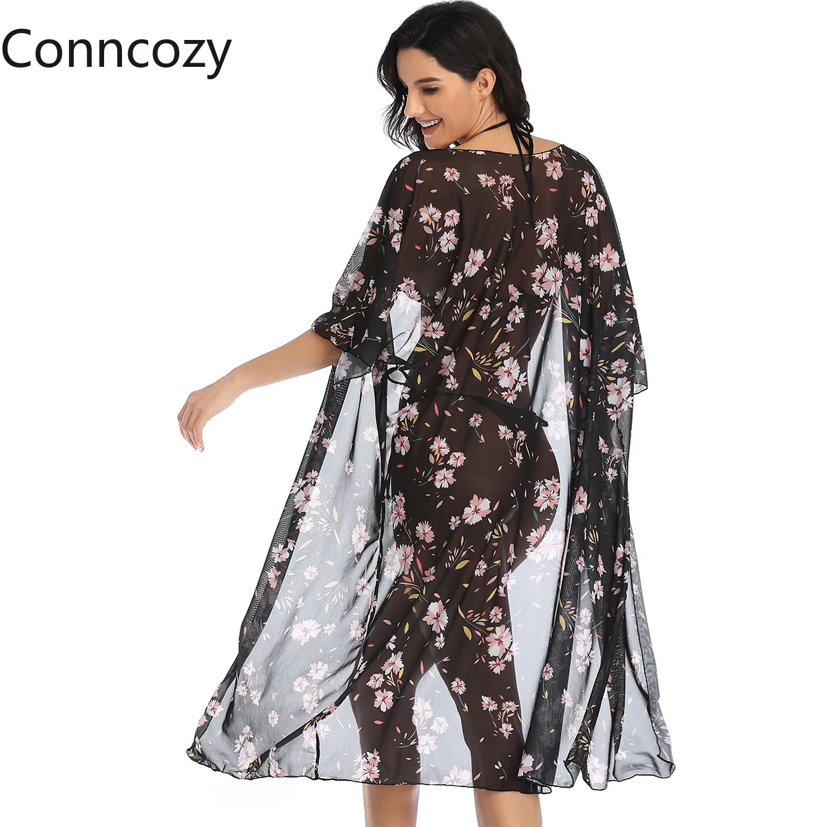 

Women Bathing Suit Cover-Ups Floral Print Chiffon Swimwears Sexy Beach Coverups Woman Summer Bikini Cover Up Vestido De Playa