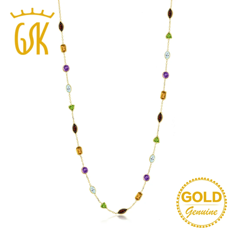 GemStoneKing 11 CT натуральный гранат с цитрином аметистом голубой топаз 18 дюймов 14K