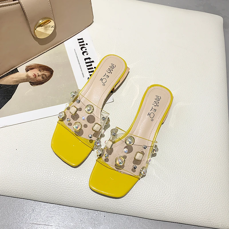 2020 Тапочки женские ПВХ со стразами роскошные модельные пикантные сандалии на