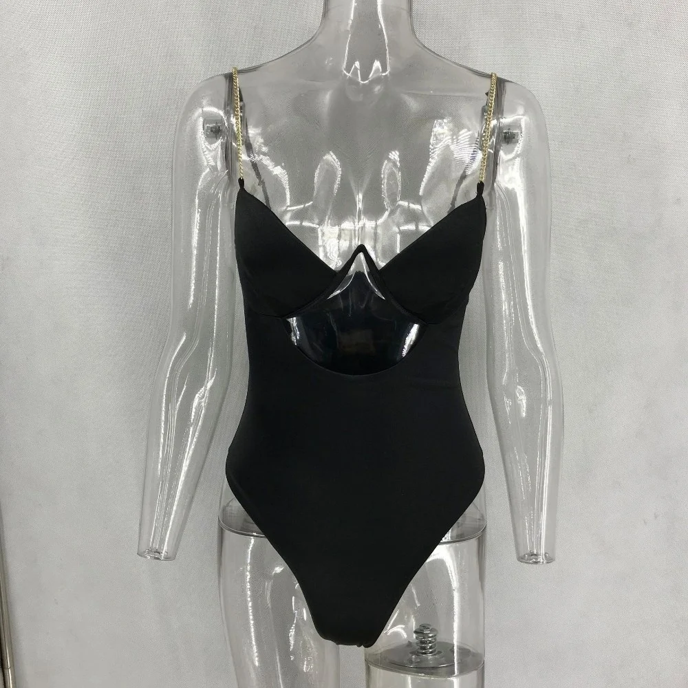 Женское боди с открытой спиной Облегающий комбинезон цепочкой клубный вечерние