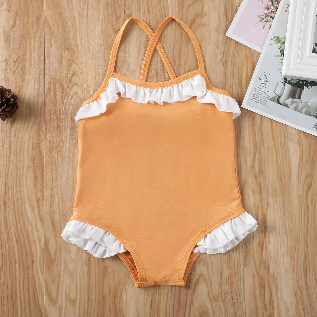 

1-6Years Children One Piece Swimsuit Kids Baby Girl Ruffled Soild Color Swimwear Summer Bathing Suit Beachwear Swimming Suits