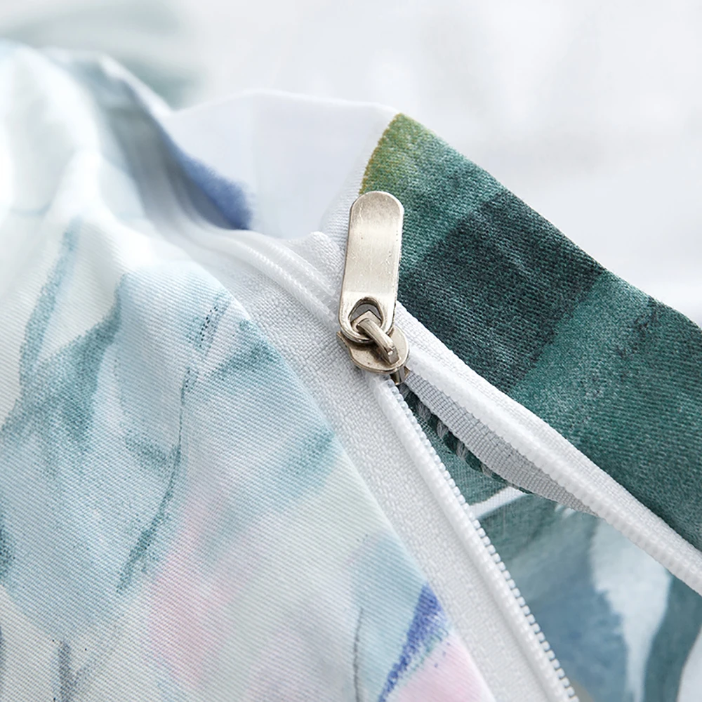 

Home Duvet Cover Set 100% Cotton Bedding Set Duvet Cover with Green Leaf Pattern of Tropical Banana Tree with Zipper Closure