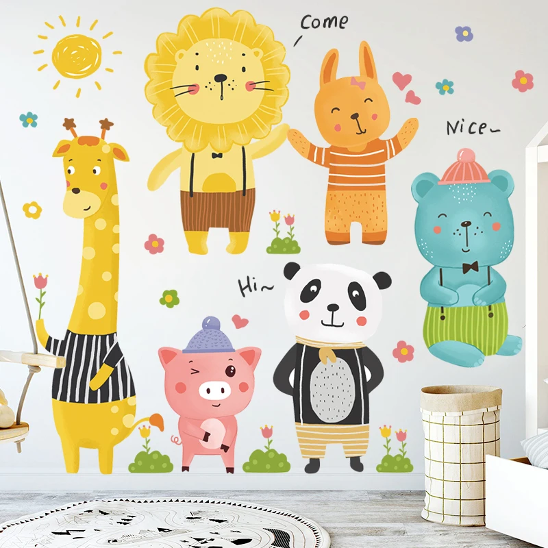 Милые маленькие наклейки с животными на стену живопись для детской комнаты