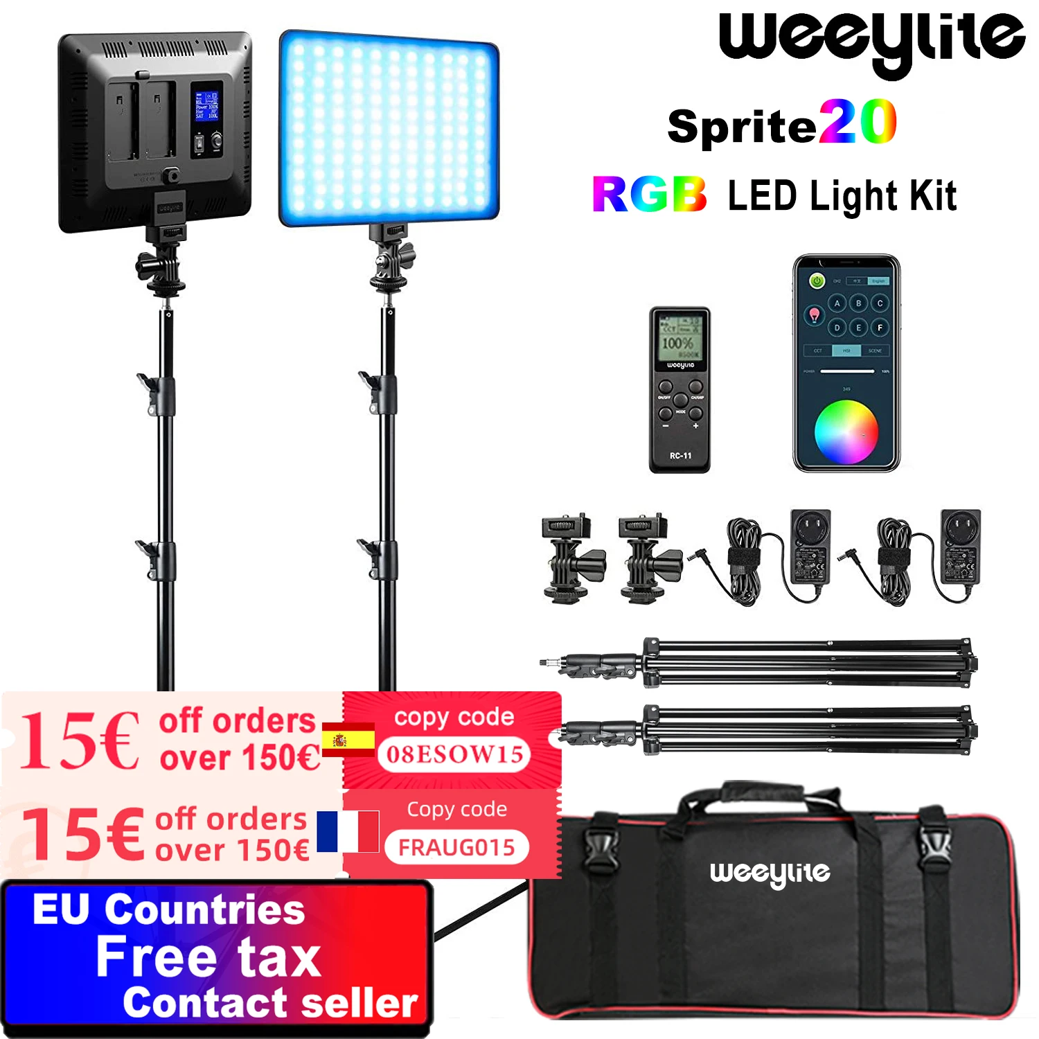 Weeylite sprite20 2 шт RGB видео светильник комплект светодиодный Панель 4G Беспроводной