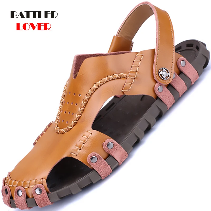 

Летние мужские сандалии из натуральной кожи; Пляжные дышащие сандалии; Мужские удобные мягкие шлепанцы высокого качества; Вьетнамки; 2020