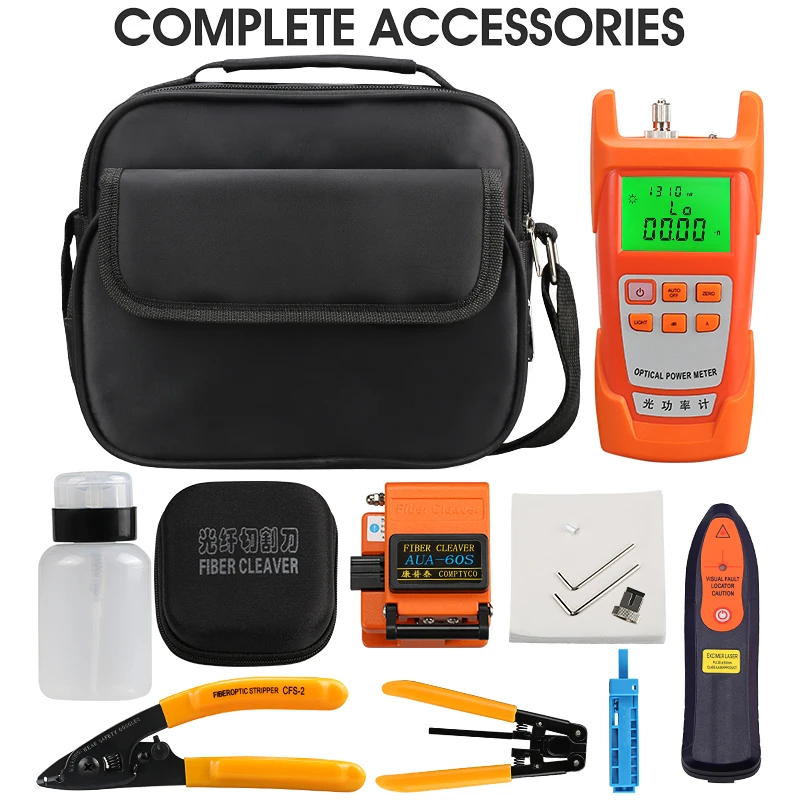 

13pcs/Set FTTH Fiber Optic Tool Kit with Fiber Cleaver -70~+10dBm Optical Power Meter Visual Fault Locator 5km