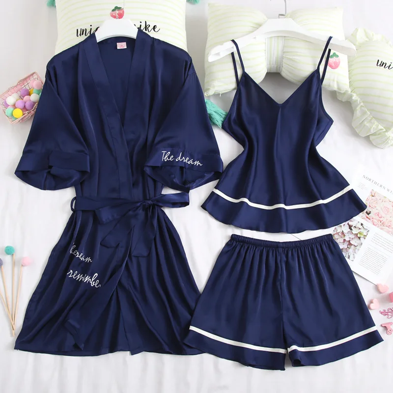 Летние женские пижамные комплекты из 3 предметов атласная пижама жилет без