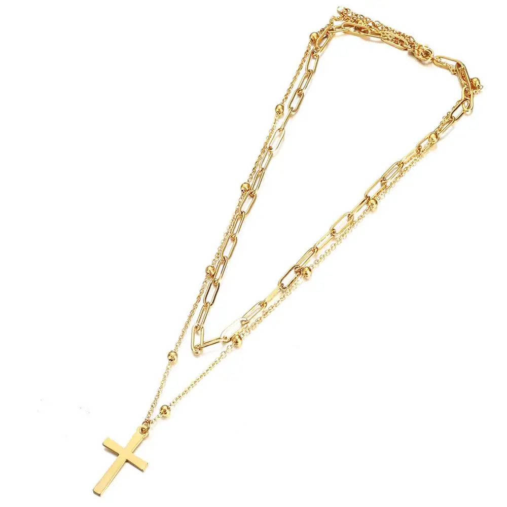 

Kpop Collar Women's Neck Chains Gold Color Stainless Steel Cross Pendant Chokers Necklaces for Women Men Fashion Jewelry 2020