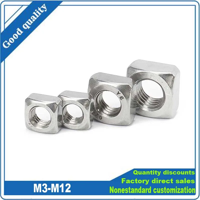 

2/50pcs M3 M4 M5 M6 M8 M10 M12 DIN557 GB39 304 A2-70 Stainless Steel Metric Threaded Square Nut Foursquare Quadrate High Quality