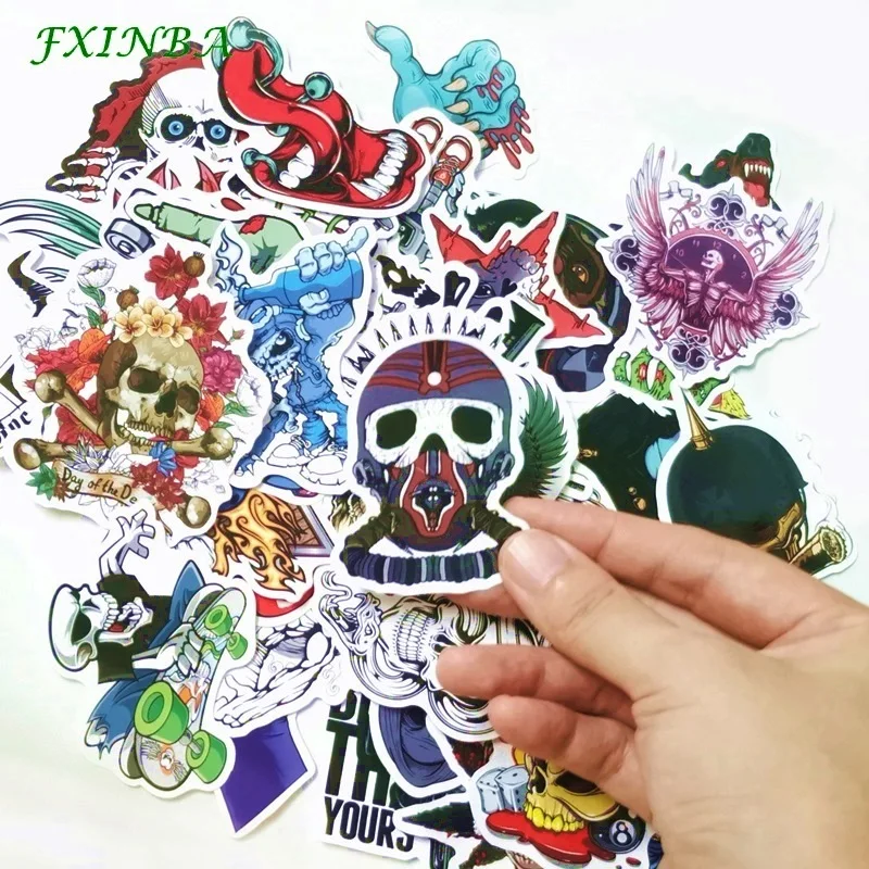 FXINBA 50 шт. Terror Rock Skeleton Skull наклейки ПВХ Многоразовые водонепроницаемые забавные скейтборд холодильник автомобиля ноутбука наклейки детские игрушки