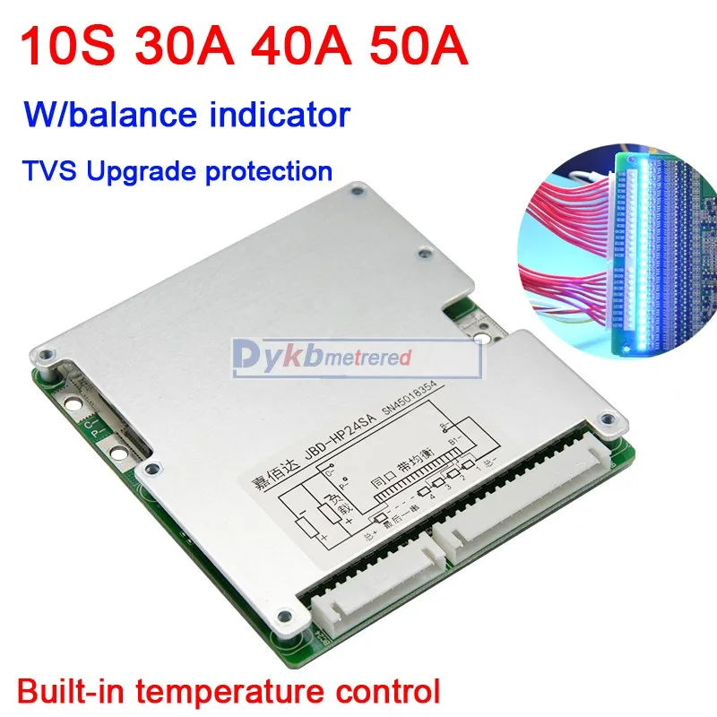 Защитная плата для литий ионных полимерных батарей 10S 36 В BMS 50A 40A 30A светодиодный