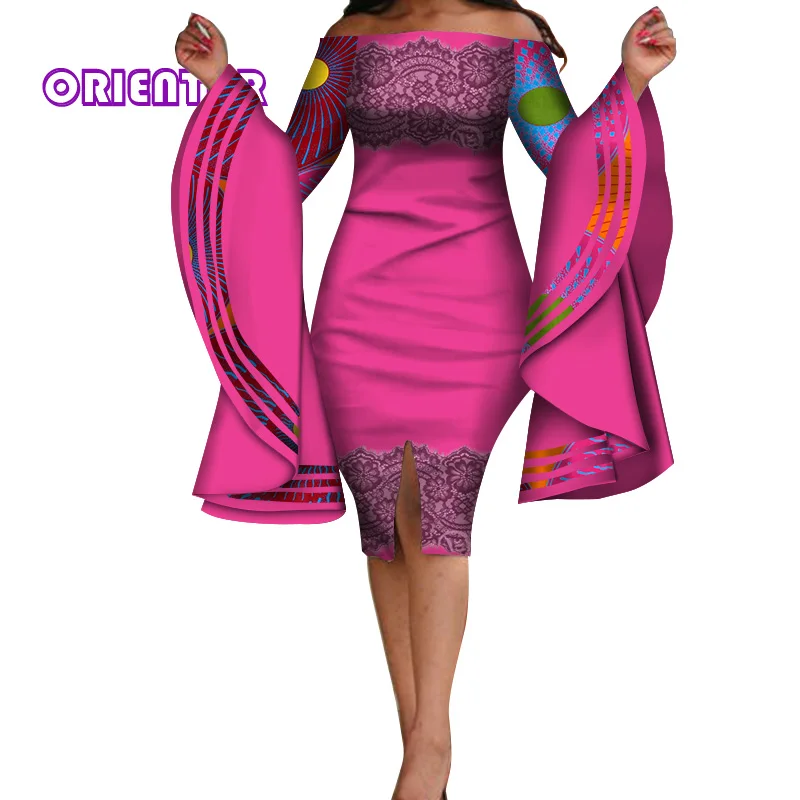 Африканские платья для женщин с вырезом лодочкой большие расклешенные рукава