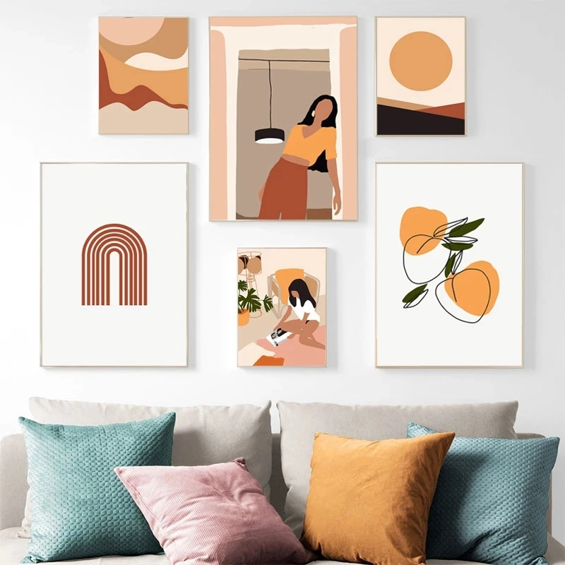 

Home Decor Poster Fashion Girl Line Geometric Nordic Wall Art Canvas Print Painting Pictures For Living Room Modular No Framewor