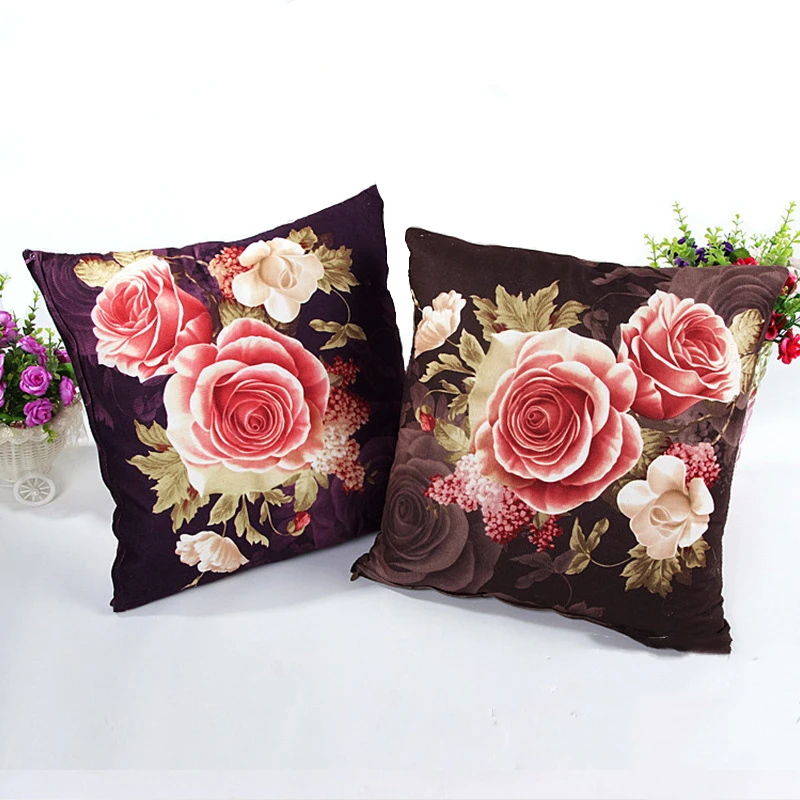 

New European Retro Peony Print Cushion Covers Super Soft Cotton Polyester Floral Pillowcase Sofa Seat Decorative Throw Pillows