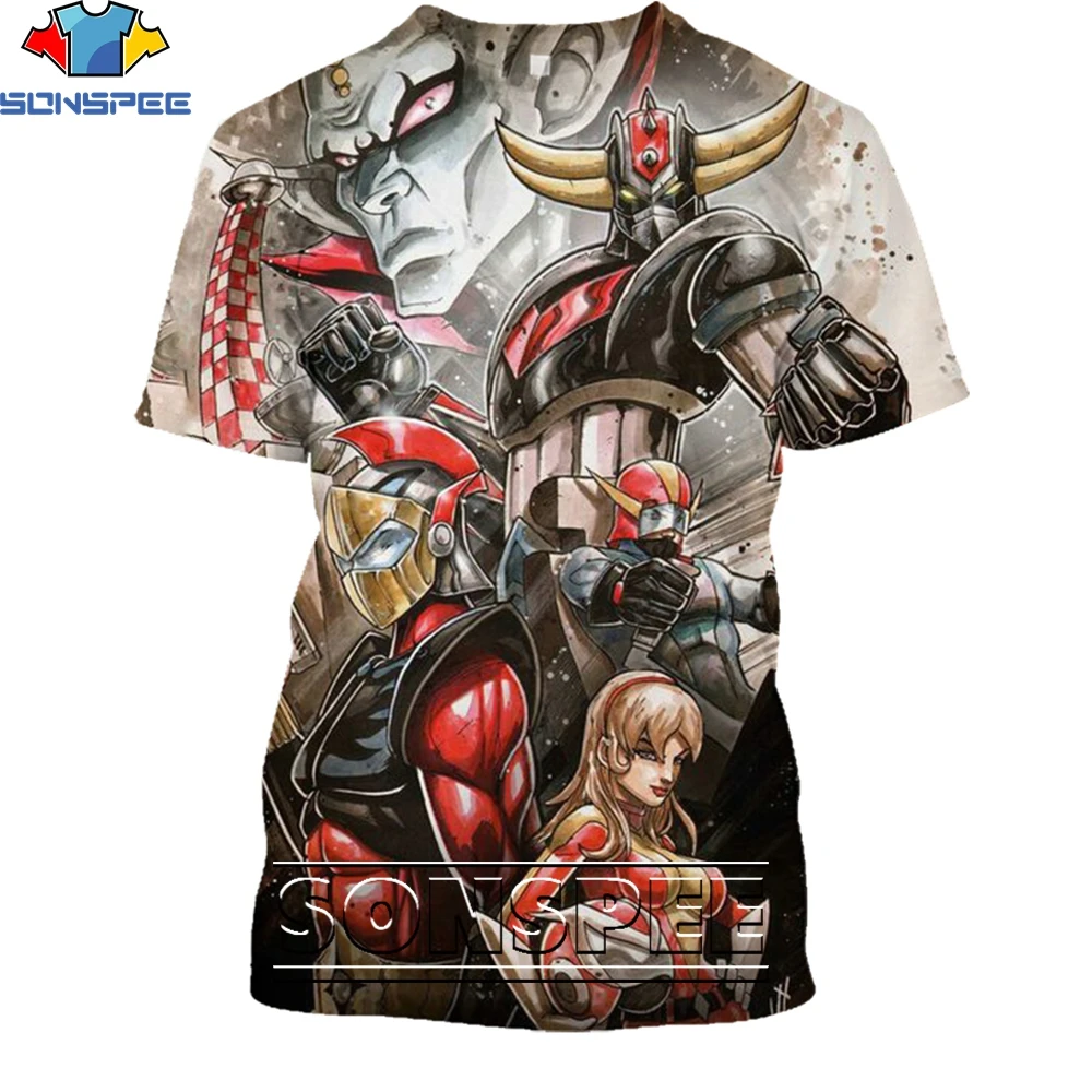 SONSPEE Vintage Anime Goldorak Shirt 3D Printing Men Women's Summer Fashion Man Nostalgia Punk Robot Oversize Tshirt Kids Top