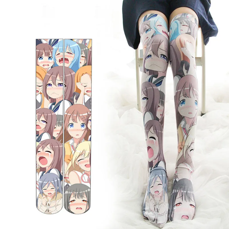 Японский плачет уход за кожей лица 3D принт в виде милого героя аниме чулки