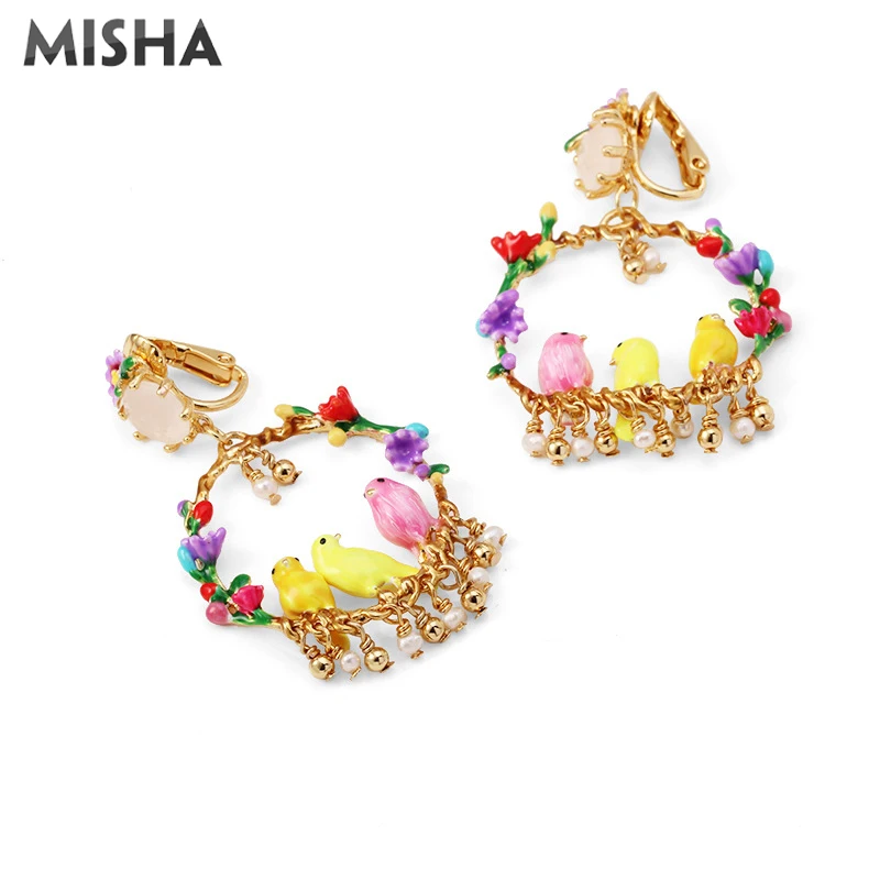 MISHA, роскошные женские серьги, ручная работа, эмалированная глазурь, цветы и птицы, Имитация драгоценного камня, ювелирные изделия в винтажном стиле, подарки для девушек, L950