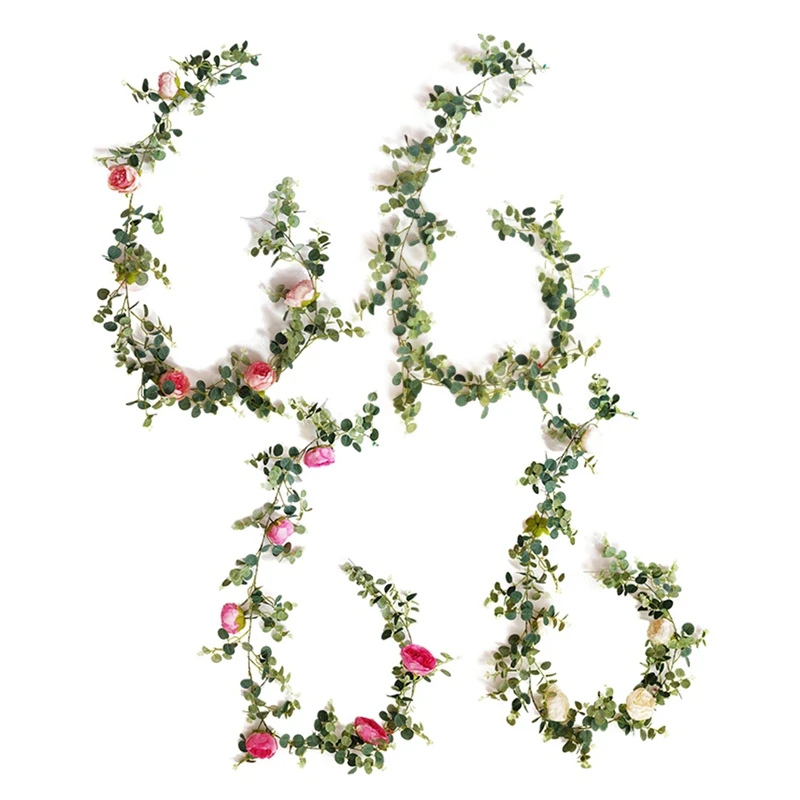 

3 Pcs Artificial Eucalyptus Leaves Peony Flower Vine Greenery Ivy Hanging Plants Swag for Home Wedding Wall Fence Decor