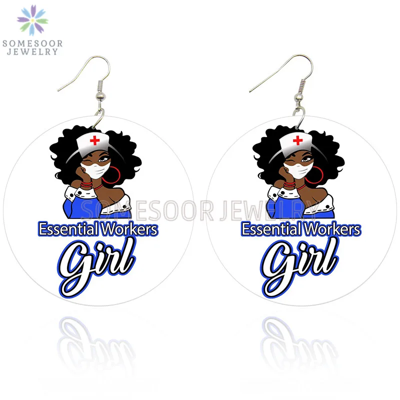 SOMESOOR серьги подвески для девочек деревянные с художественным принтом черные