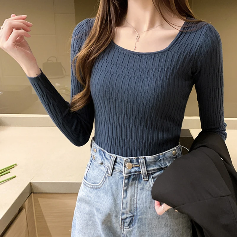 

2022 Casual O-Neck Sweater Autumn Winter Slim Sweater Women Solid Knit Ssweaters Pullovers Long Sleeve Soft Femme Jumper Top