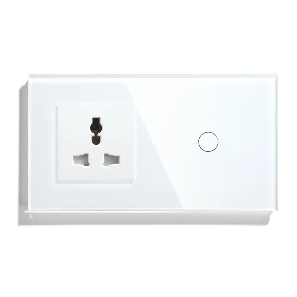 

BSEED EU Standard Touch Switch 1Gang 1 Way 2 Way Wall Switch With Multifunction Socket 3 Colors Crystal Glass Panel