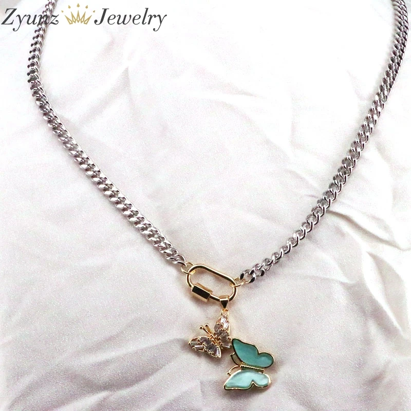 5PCS Micro Pave CZ Butterfly Pendant Necklace for Women Party Statement Fashion Cuban Chain Jewelry Gifts | Украшения и