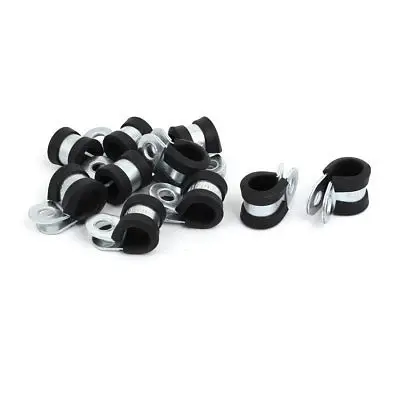 

10mm Dia Rubber Lined R Shaped Zinc Plated Pipe Clip Cable Clamp 10pcs