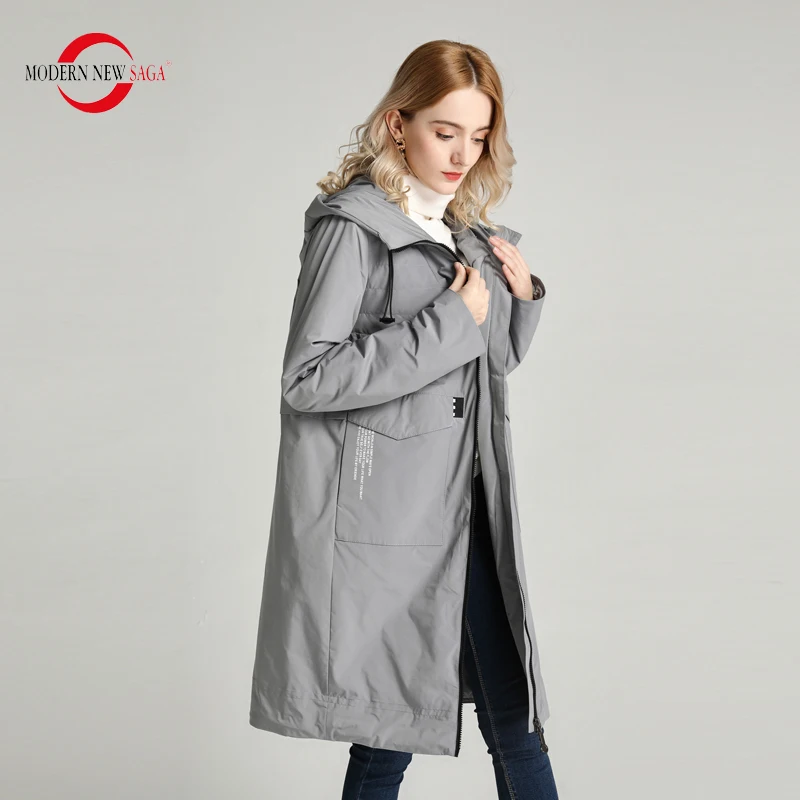 MODERN NEW SAGA 2020 Весеннее Женское Пальто Тренч Женская Длинная Куртка С Хлопковой