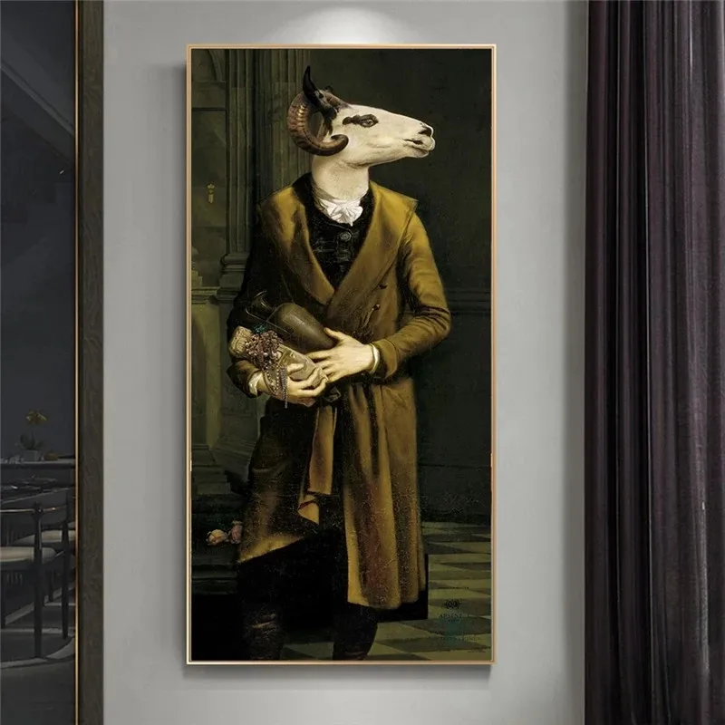 

Countess of Goats Vintage Posters and Prints Animals In A Suit Canvas Paintings on The Wall Nordic Art Canvas Picture Home Decor