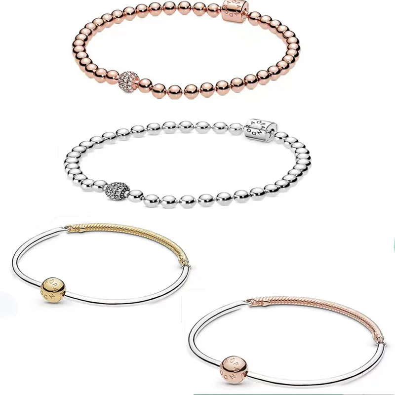 

Jewelry ladies 925 sterling silver beaded pavé bracelet suitable for original Pandora DIY designer accessories pendant feminine