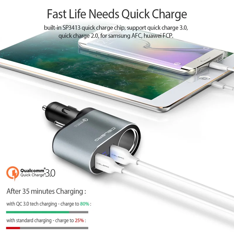Автомобильное зарядное устройство разъем для прикуривателя Qc3.0 зарядка Samsung Galaxy