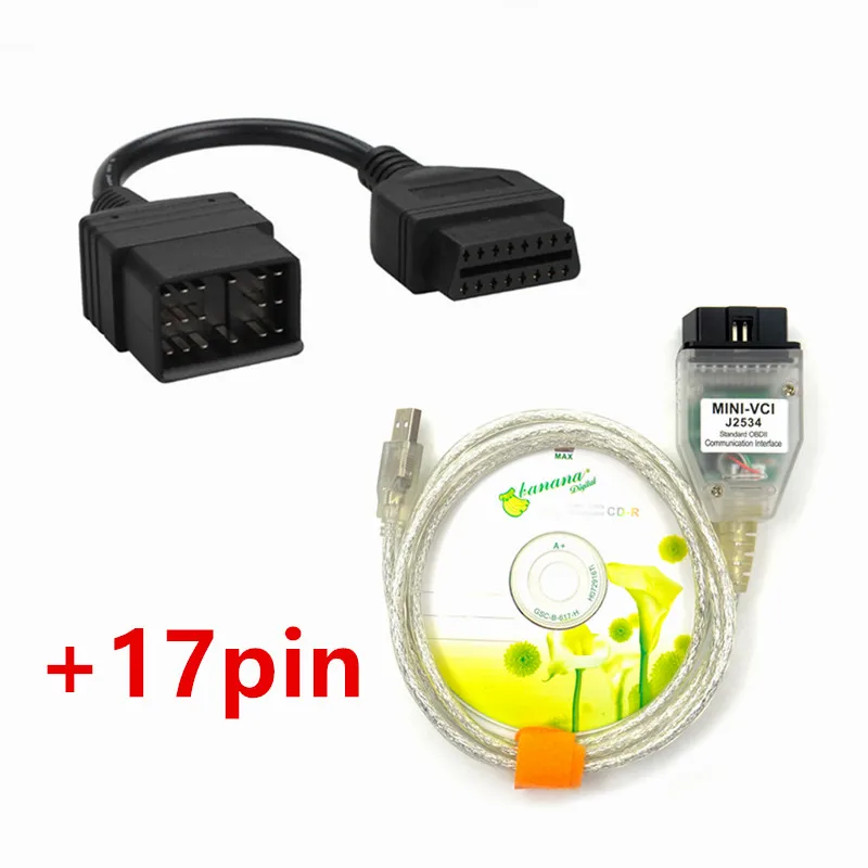 Новое поступление Одиночный кабель Mini-VCI J2534 для TOYOTA TIS Techstream V14.2 диагностический кабель MINI VCI - Цвет: add 17pin cable