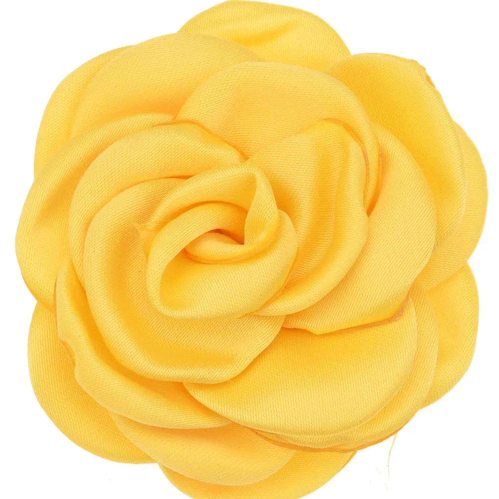 Yellow 10 шт. атласный цветок 6 см Жареные Цветочные Цветы Camillia DIY Цветы Аксессуары для волос горящий цветок без заколки для волос - Цвет: Yellow