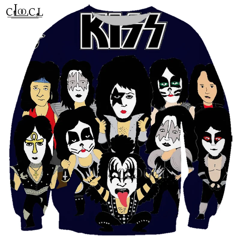 

HX Newest Rock Singer KISS Band 3D Print Men Women Sweatshirt Autumn Fashion Casual Long Sleeve Harajuku Tops Drop Shipping