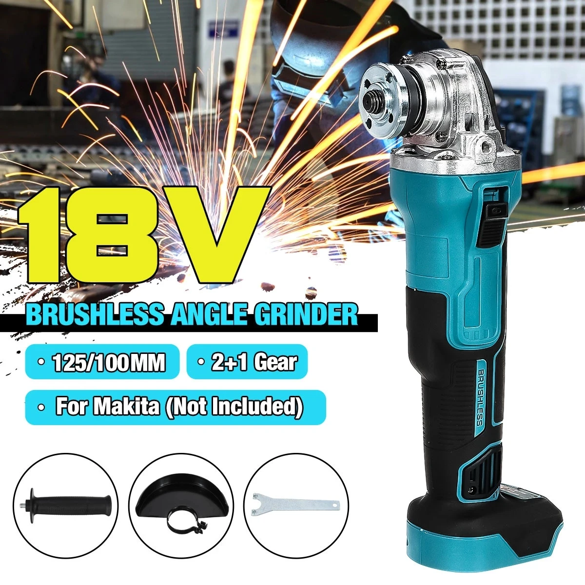 

18V High Power Cordless Angle Grinder 125mm Brushless 3-Speed Cut-off Grinder 11000rpm
