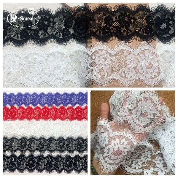 12M / High Quality Eyelash Lace Trim Women's Fashion Apparel Decoration Elegance Fabric White and Black RS494 | Дом и сад