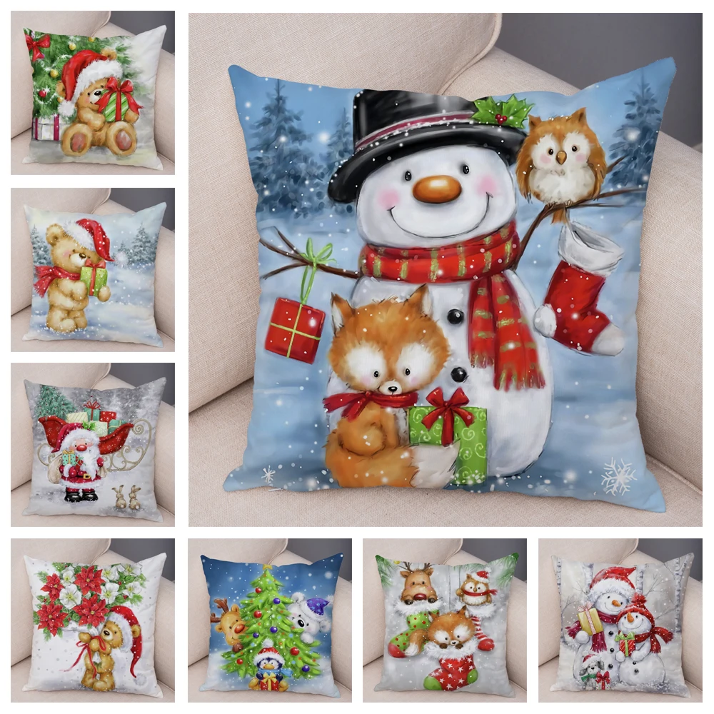

Merry Christmas Santa Claus Cushion Cover Decor Cute Cartoon Snowman Pillow Case Plush Pillowcase for Children Room Sofa 45x45cm