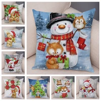 merry christmas santa claus cushion cover decor cute cartoon snowman pillow case plush pillowcase for children room sofa 45x45cm