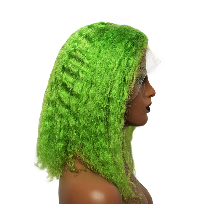 13x4 Green Wig Блондинка Цветной 13x6 вьющиеся Синтетические волосы на кружеве парик 613 полный темно-синего цвета с короткими боб парики из натуральных волос бразильский парик 150% волосы Remy - Цвет: 13x4 Green Wig